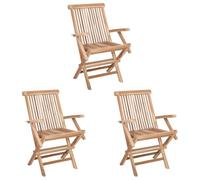 vidaXL Silla de jardín plegable 3 uds. Natural Madera de teca maciza