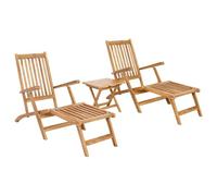 vidaXL Silla de jardín plegable con mesa 2 pcs Natural