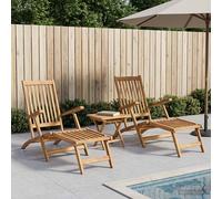 vidaXL Silla de jardín plegable con mesa 2 pcs Natural