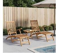 vidaXL Silla de jardín plegable con mesa 2 pcs Natural