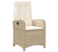 vidaXL Silla de Jardín Reclinable con Cojines, Silla con Reposabrazos, Sillón Exterior, Asiento para Terraza Patio, Ratán Sintético Beige
