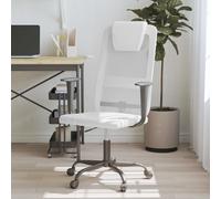 vidaXL Silla de oficina altura ajustable tela malla y cuero PE blanco