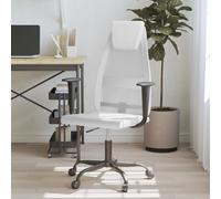 vidaXL Silla de oficina altura ajustable tela malla y cuero PE blanco