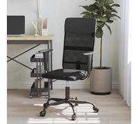vidaXL Silla de Oficina, Silla Tapizada con Ruedas, Silla de Escritorio Ordenador Trabajo, Asiento Regulable, Tela de Malla y Cuero Sintético Negro