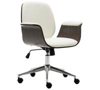 vidaXL Silla de oficina de madera curvada y cuero sintético blanco