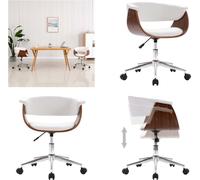 vidaXL Silla de oficina giratoria, blanca, con estructura de haya y revestimiento de cuero sintético. Silla de oficina, sillas de oficina, silla de escritorio giratoria, sillas de escritorio giratoria