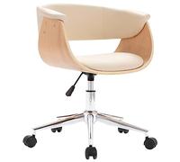 vidaXL Silla de oficina giratoria madera curvada cuero sintético crema