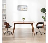 vidaXL Silla de oficina giratoria madera curvada cuero sintético negro