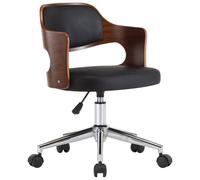 vidaXL Silla de oficina giratoria madera curvada cuero sintético negro