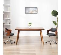 vidaXL Silla de oficina giratoria madera curvada cuero sintético negro