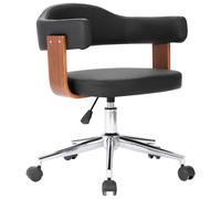 vidaXL Silla de oficina giratoria madera curvada cuero sintético negro
