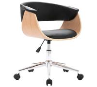 vidaXL Silla de oficina giratoria madera curvada cuero sintético negro