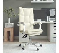 Silla de oficina con función reclinable, color crema, tapizada en cuero sintético