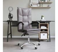 Silla de oficina gris con función reclinable, tapizada en cuero sintético