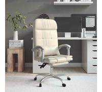 vidaXL Silla de oficina reclinable masaje cuero sintético color crema