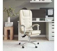 vidaXL Silla de oficina reclinable masaje cuero sintético color crema