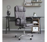 vidaXL Silla de oficina reclinable masaje cuero sintético gris
