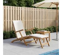 vidaXL Silla de patio plegable con cojín Blanco Madera de teca maciza