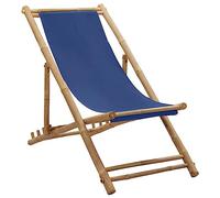 vidaXL Tumbona Hamaca Asiento Silla Jardín Patio Terraza Balcón Playa Camping Salón Aire Libre Exterior Cómodo de Bambú y Lona Azul Marino