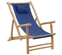 vidaXL Silla de playa de bambú y lona azul marino