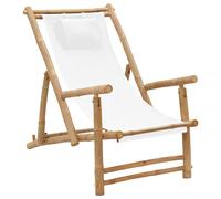 vidaXL Silla de playa de bambú y lona blanco crema
