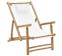 vidaXL Silla de playa de bambú y lona blanco crema