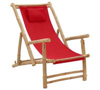 vidaXL Silla de playa de bambú y lona rojo