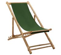 vidaXL Silla de playa de bambú y lona verde