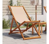 vidaXL Silla de playa plegable madera maciza de eucalipto y tela beige