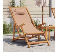 vidaXL Silla de playa plegable madera maciza de eucalipto y tela taupe