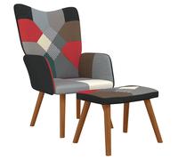 vidaXL Silla de relajación con reposapiés tela patchwork en color Gris/Negro | cómodas modernas ergonómicas para comedor cocina salón hogar