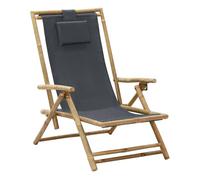 Vidaxl silla de relax reclinable de bambú y tela gris oscuro