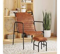 vidaXL Silla de relax reposabrazos y reposapiés cuero auténtico marrón