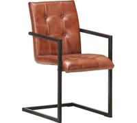 vidaXL Silla giratoria, 4 unidades, color marrón, cuero genuino
