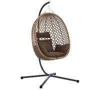 vidaXL Silla Huevo Colgante Café 104 x 100 x 191 cm ratán sintético, Sillón Huevo Ergonómico Moderno, Lounger Plegable para Patio, Columpio Exterior, Asiento de Ratan Durable