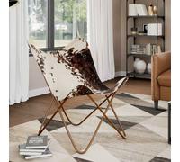 vidaXL Silla mariposa de cuero auténtico marrón y blanco