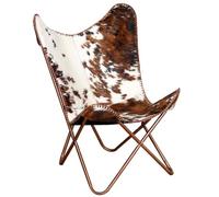 vidaXL Silla mariposa de cuero auténtico marrón y blanco