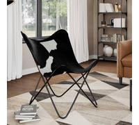 vidaXL Silla mariposa de cuero auténtico negro y blanco