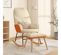 vidaXL Silla mecedora con reposapiés tela blanco crema