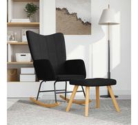 vidaXL Silla mecedora con reposapiés tela negro