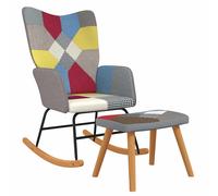 vidaXL Silla mecedora con reposapiés tela patchwork en color Gris/Negro | cómodas modernas ergonómicas para comedor cocina salón hogar