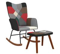 vidaXL Silla mecedora con reposapiés tela patchwork en color Gris/Negro | cómodas modernas ergonómicas para comedor cocina salón hogar