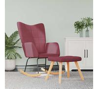 vidaXL Silla mecedora con reposapiés tela rojo tinto