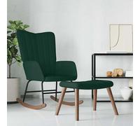 vidaXL Silla mecedora con reposapiés terciopelo verde oscuro