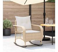 vidaXL Silla mecedora de jardín con cojines, ratán sintético y acero, beige, 67x75x75 cm