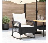 vidaXL Silla mecedora de jardín con cojines ratán sintético negro