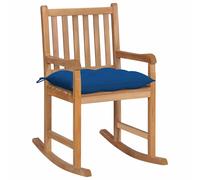 vidaXL Silla mecedora de madera maciza de teca con cojín azul