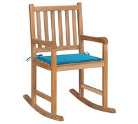 vidaXL Silla mecedora de madera maciza de teca con cojín azul