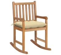 vidaXL Silla mecedora de madera maciza de teca con cojín blanco crema