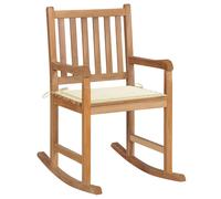 vidaXL Silla mecedora de madera maciza de teca con cojín color crema